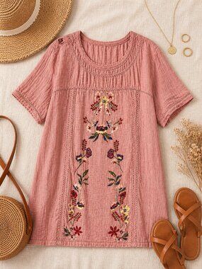 Umgee Rose Pink Embroidered Boho Tunic